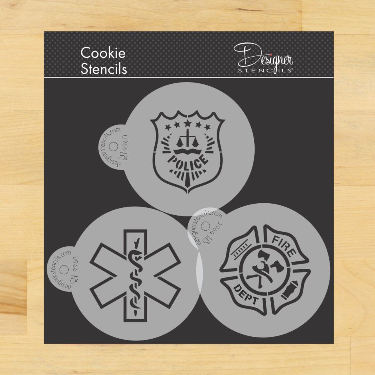 First Responders Cookie Stencil Set | C996 by Designer Stencils | Baking Stencils for Royal Icing, Airbrush, Dusting Powder |